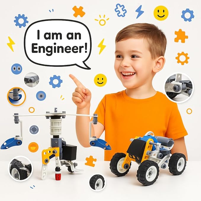 10-in-1 STEM Toys for 5 6 7 8+ Year Old Boys Girls, Electric Building Toys Erector Set for Kids, Motorized Educational Toys Building Kit