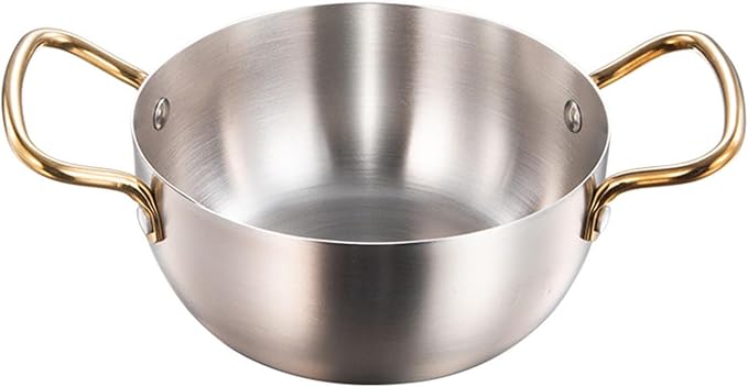 7 inch Korea Ramen Pot, Stainless Steel Cooking Pot for Induction Cooktop | Ramen Cooking Pot with Double Handle, Stovetop Ramen Cooker for Soup Noodle Pasta, Silver