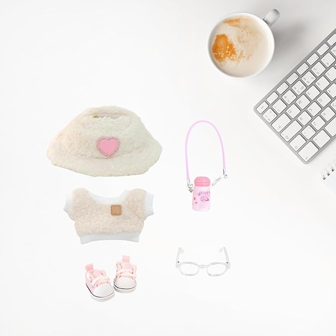 Clothes Set for Dolls Accessoriess (No Doll), Cute Kawaii Outfit Set 5 Pieces for 15cm 17cm Doll, Dress Up Doll Clothing Set Replacement with Hat Glasses Sweater Shoes