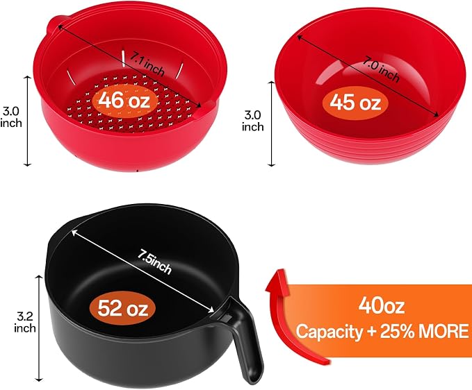 MEACOLIA Jumbo 50 oz Microwave Ramen Cooker Bowl | with Lid & Drain Strainer, Spill-Free, Rapid Noodle Pasta Cooker, College Dorm Essentials for Girls Guys, Apartment Friendly