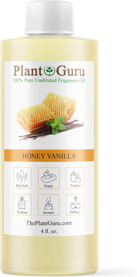 Honey Vanilla Fragrance Oil 4 fl. oz. Scented Oil for DIY Soap Making, Candles, Bath Bombs, Body Butters. Used in Aromatherapy Diffusers, Burners and Warmers. Great Addition to Lotions and Creams.