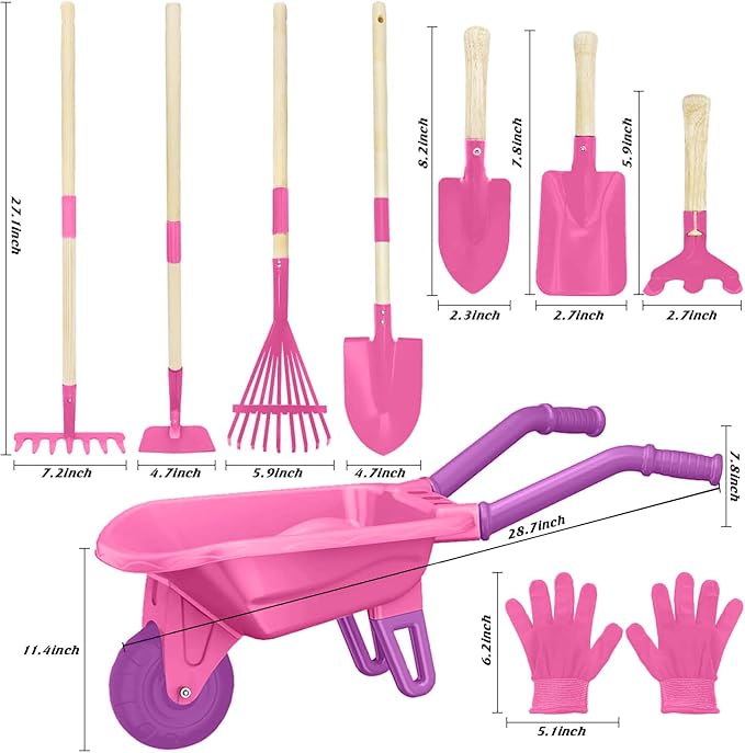 Qtioucp Kids Gardening Tools Outdoor Toys Set Backyard Play with Wheelbarrow Educational STEM Learning Pretend Toys Outdoor Indoor for Toddlers Kids Boys Girls