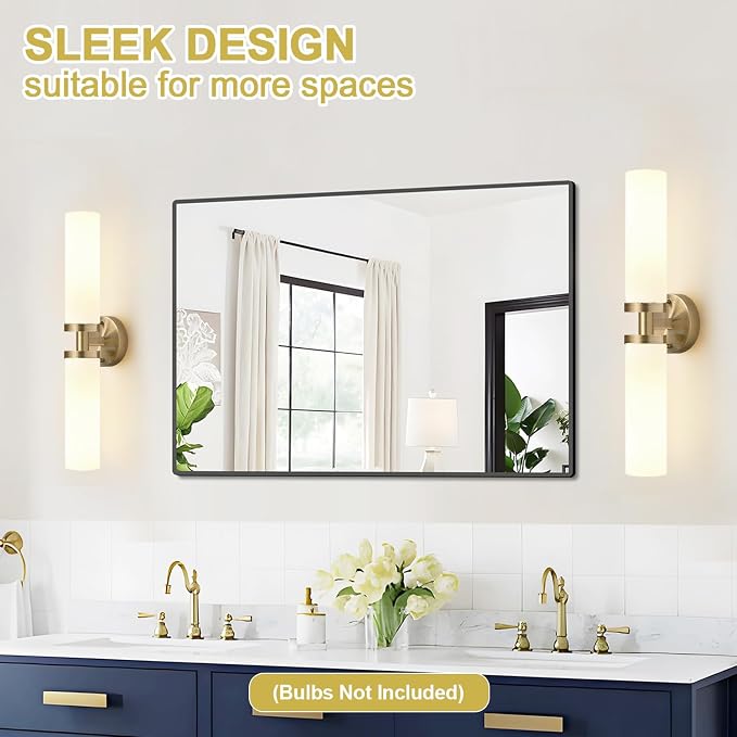 Indoi Wall Sconces Set of Two, Hardwired Brass Bathroom Sconces Wall Lighting with Milky White Glass, Modern Sconces Wall Decor Set of 2 Bathroom Light fixtures for Mirror Living Room Hallway Bedroom