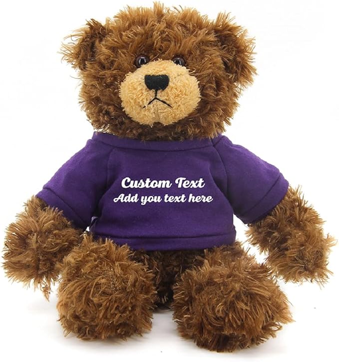 Customized Chocolate Brandon Bear - 12 inch Personalized Stuffed Bear Plush Toy - Perfect Custom Shirt Bear Gift for Graduation Valentines Graduation Easter Holidays (Purple Shirt)