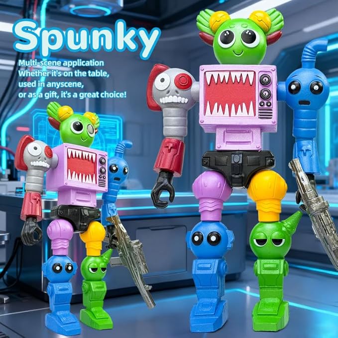 7 Inch Spunky Action Figure - Sprunky Toys Poseable & Detachable Joints Robot, Vibrant Surrealist Collectible for Sprunky Birthday Decorations, Desk Toys & Spunky Gifts (Color-E)