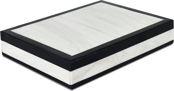 Handicrafts Home Slim Decorative Storage Box with Lid – Black White Modern Remote Control Box, Decorative Desk Organizer, Shelf Storage Box for Living Room Decor – Mono Court 8 x 6 x 1.5