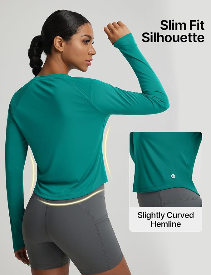 baleaf Women's UPF 50+ Long Sleeve Sun Shirts Crop Rash Guard UV Workout Tops SPF Slim Fit Lightweight Athletic Hiking
