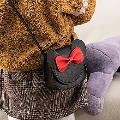 Little Mouse Ear Bow Crossbody Purse,PU Shoulder Handbag for Kids Girls Toddlers(Black)