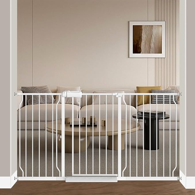 Fairy Baby Extra Wide Baby Gate for Dogs Pressure Monuted Safety Gate for Living Room, Fits 62 Inch to 67 Inch with No Drill Auto Close Dog Gate for Doorways, White