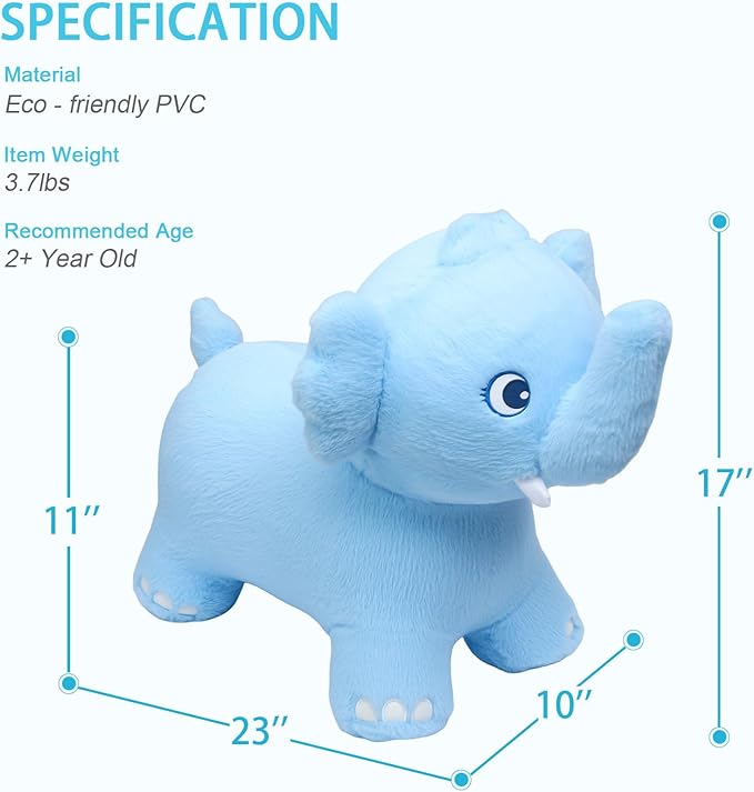 INPANY Bouncy Horse, Elephant Hopper Toys, Toddler Plush Bouncing Animal, Kids Inflatable Ride on Rubber Bouncer, Outdoor Birthday Gift for 2 3 4 Yr Boy Girl