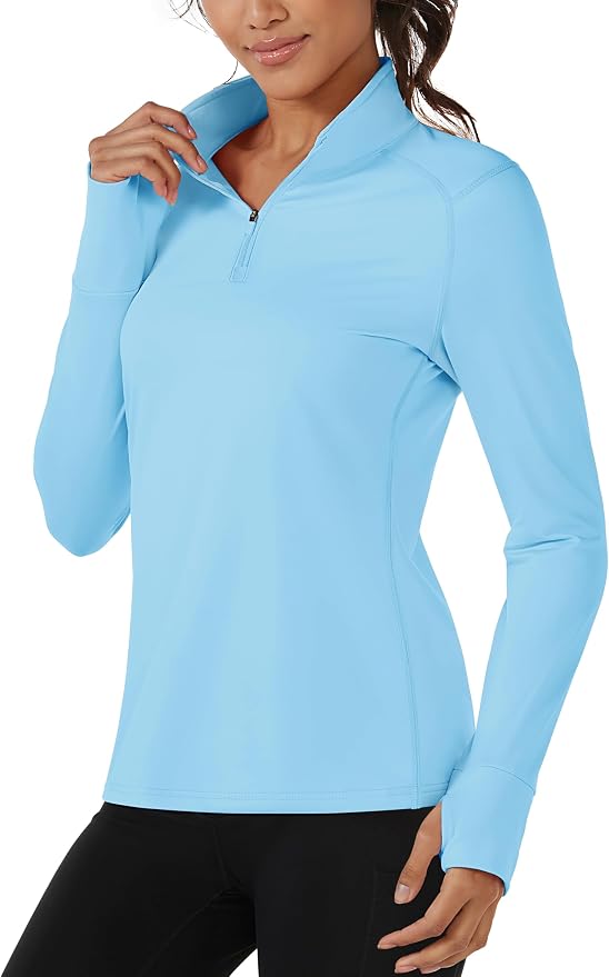TACVASEN Women's Quarter Zip Sweatshirt Fleece Long Sleeve Workout Pullover | Lightweight Breathable Thermal Fabric,Mock Neck Design,Athletic Tops,Ideal for Gym Running Activities