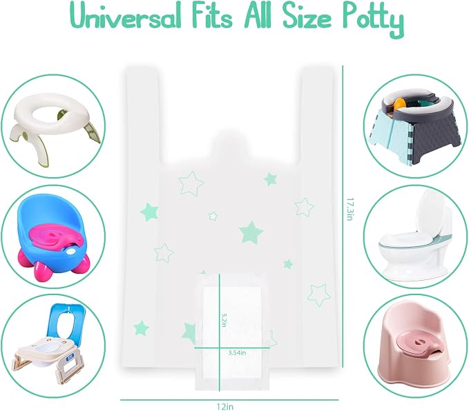 Potty Chair Liners, Portable Disposable Potty Liner Bags for Universal Potty Training Toilet Seat, Toddler Outdoors Travel Baby Toilet Liners - 60 Pack