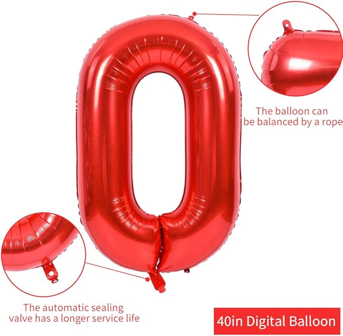 TONIFUL 40 Inch Red Large Numbers Balloons 0-9, Number 0 Digital 0 Helium Balloons, Foil Mylar Big Number Balloons for Birthday Party Anniversary Supplies Decorations