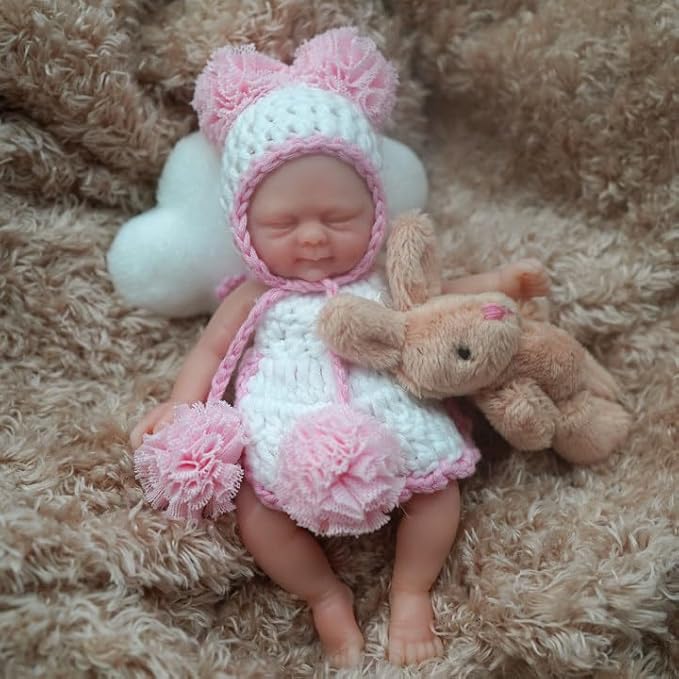 Mire & Mire 4.5 Inch Micro Sleeping Full Silicone Mini Baby Doll with Feeding Accessories Realistic Doll for Children 3+