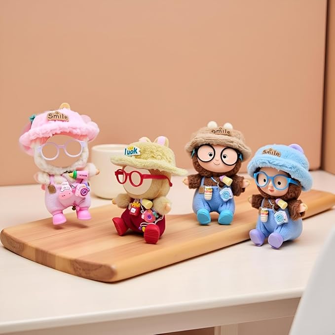 Doll Clothes Outfit and Accessories Suitable for 17cm Dolls, 5 Piece Set Romper Hat Camera Backpack Glasses Shoes (No Doll) Blue