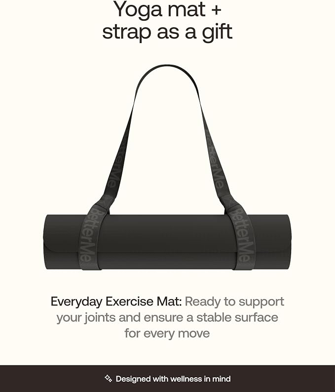 BetterMe Yoga Mat - Non-Slip Exercise Mat for Women - Cushioned Pilates Mat for Home Workouts, Stretching & Hot Yoga - Portable Fitness Mat with Strap
