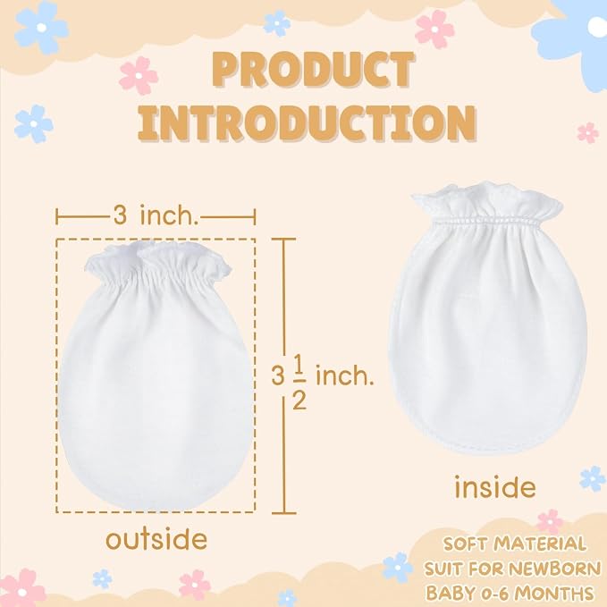 RATIVE Baby Mittens Newborn No Scratch Gloves, Organic Cotton Infant Mittens for Baby Boy & Girl, 0-6 Months