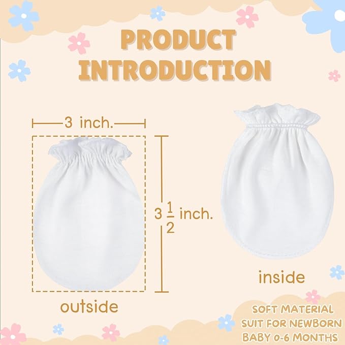 RATIVE Baby Mittens Newborn No Scratch Gloves, Organic Cotton Infant Mittens for Baby Boy & Girl, 0-6 Months