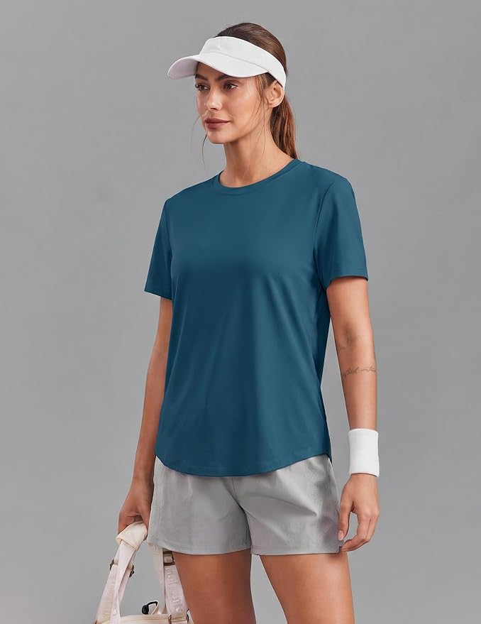 PINSPARK Soft Workout Tops for Women UPF 50+ Sun Protection Shirt Quick Dry Athletic Running Hiking Travel Basic Tee Shirts