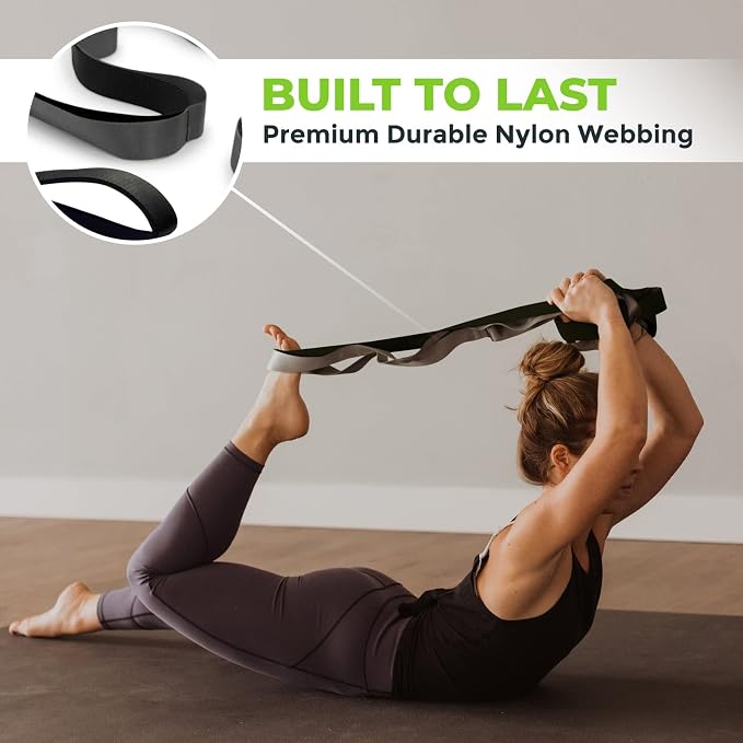 Gradient Fitness Stretching Strap for Physical Therapy, 12 Multi-Loop Stretch Strap 1.5" W x 8' L, Neoprene Handles, Physical Therapy Equipment, Yoga Straps for Stretching, Leg Stretcher.