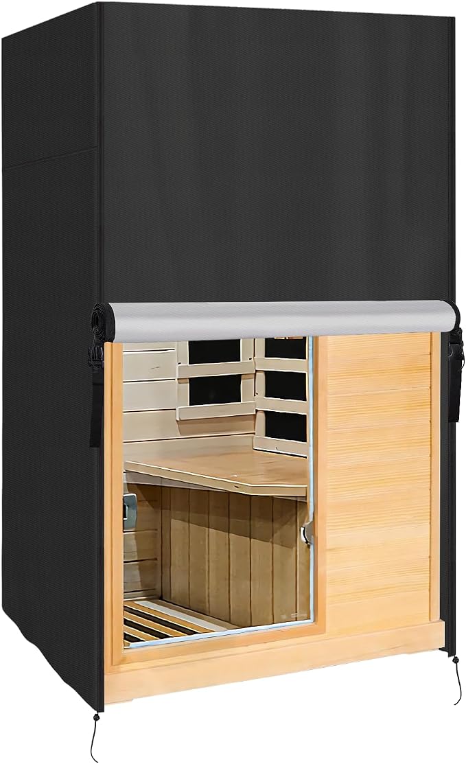 Sauna Cover, Heavy Duty Waterproof Sauna Cover Compatible with Single Wood Infrared Home Room,(Black) (35.8"Lx28.5"Wx60.5"H)