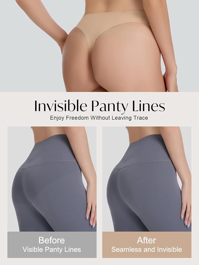 Camel Toe Thongs for Women 6 Pack Seamless No Show Concealer Thongs Invisible Cameltoe Proof Workout Underwear