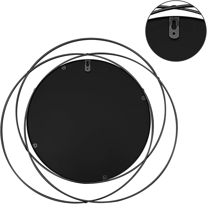 3 Set Round Mirrors for Wall Decor Living Room Bedroom Bathroom Dining Room Metal Circle Mirror Set Boho Decorative Sunburst Wall Art Accent Entryway - Black 9.5 in