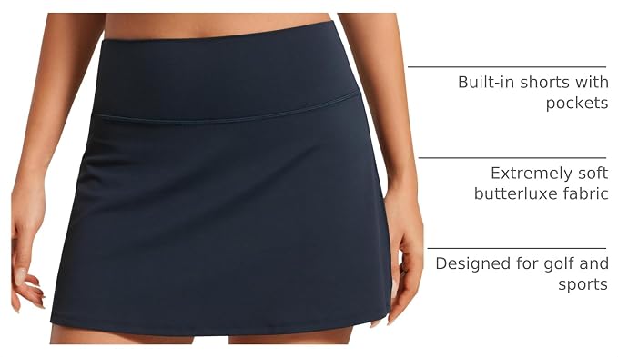 CRZ YOGA Butterluxe High Waisted Tennis Skirts | Built-in Shorts with Pockets, Extremely Soft, Casual, A Line, Stretchy, Mini, Skort for Women