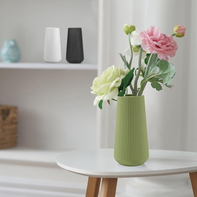 XL Saga Green Ceramic Vase, GUKJOB Cute Flower Vase for Pampas Grass, Home, Living Room, Dining Table, Farmhouse, Office Decor, Bedroom, Table, and Kitchen Shelf (XL Saga Green)