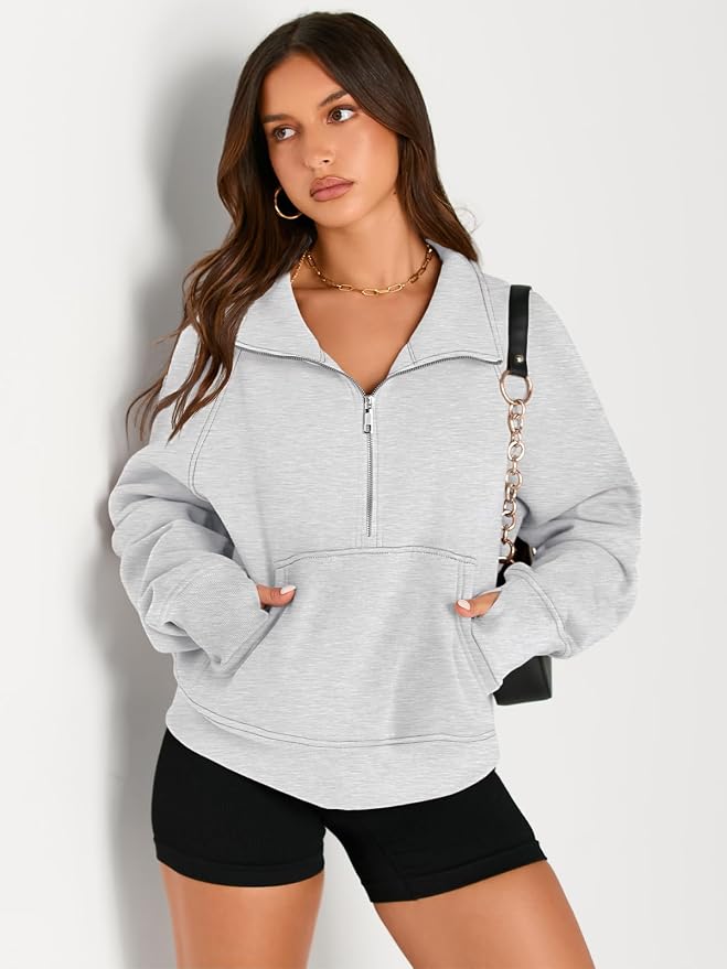 AUTOMET Womens Sweatshirts Half Zip Fleece Pullover Fall Outfits | Fall Fashion Clothes 2026,Cropped Sweatshirts,Cute Y2k Tops,Quarter Zipper Sweater,Winter Loungwear Outfits