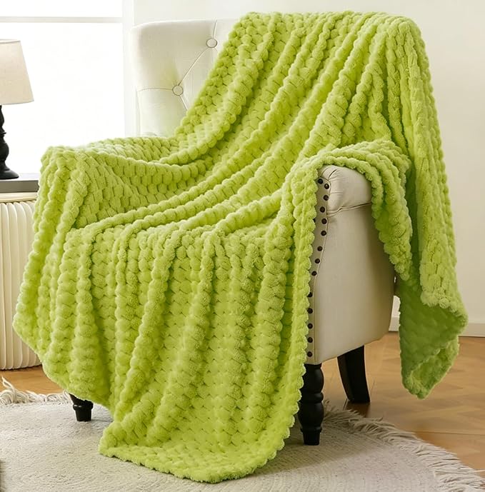 Bnuitland Fruit Green Flannel Throw Blanket (50X70 inches), 300 GSM Fleece Cozy Warm Soft Home Decor Lightweight Bed Sofa Blanket for Adults, Suitable for All Seasons.