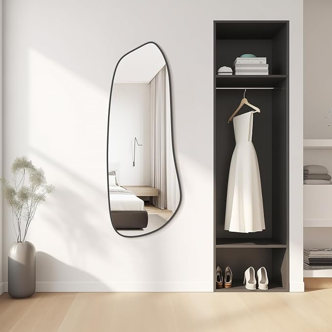 Irregular Wall Mirror, Asymmetrical Mirror Wall Mounted with Black Framed for Living Room, Bathroom, Bedroom, Entryway Wall Decor, 46"×18", Black