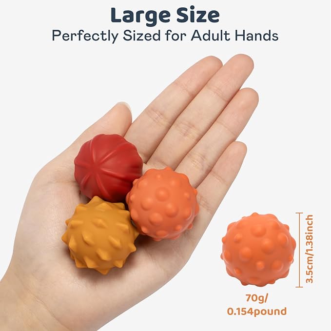 Magnetic Sensory Fidget Balls – 3PC Large Weighted Textured Silicone Stress Relief Toys for Adults & Teens with ADHD, Autism, Anxiety – Quiet Fidget Magnets for Desk, Travel, Office & Gifting