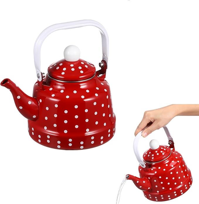 Cabilock Enamel Tea Kettle - Stovetop Teapot with Handle, 1.1 Quart Fast Heating Hot Water Pot for Gas, Induction, Electric, Farmhouse Kitchen Decoration (No Whistling)