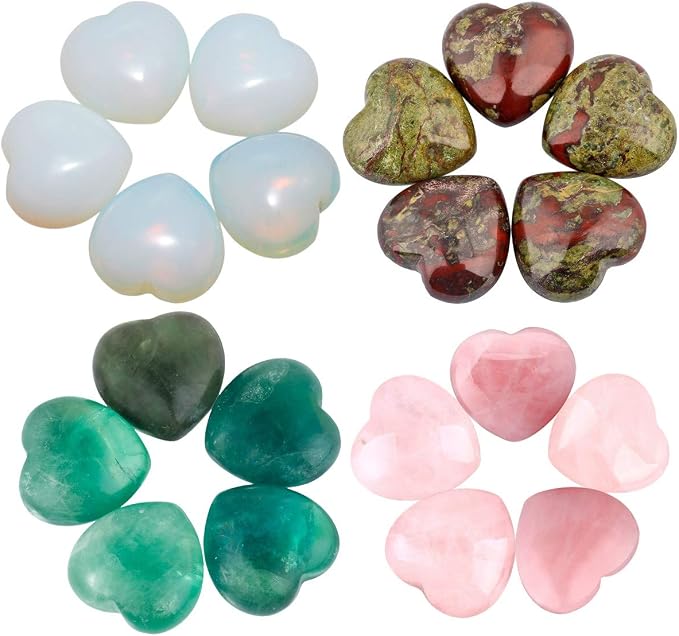 SUNYIK Assorted Crystal Stone Carved Puff Heart Pocket Stone Set, Healing Palm Crystal Set for Christmas, Pack of 8(1'')