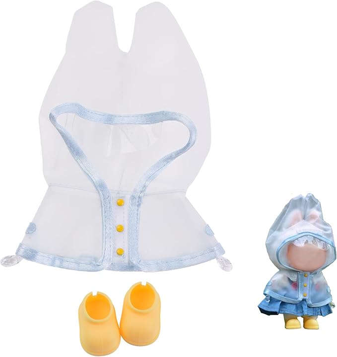 17cm Doll Raincoat Outfit Set - Water-Resistant Material Cape & Boots for 17cm Fashion Dolls, Doll Clothes Accessories, Yellow Shoes (Doll Not Included)