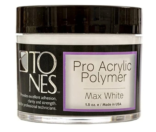 Tones Pro Acrylic Nail Powder, Max White (Creamy, Soft Off-White), (1.5 Fl Oz) - Long-Lasting & Non-Yellowing Polymer for Salon Quality Nail Extensions & 3D Art