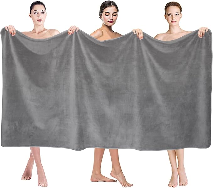 JML Extra Large Bath Sheet Towels Set of 2, 40"x80"- 350GSM Fleece Microfiber Body Towel Set for Adult - Super Soft Absorbent, Lint Free BathSheet for Sauna Yoga Hotel Shower Pool, Grey