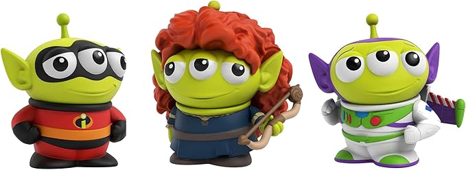 Pixar Alien Remix Character Figures 3-pack 3-inches, Mr. Incredible from The Incredibles, Buzz Lightyear from Toy Story and Merida from Brave, Retro fun Pizza Delivery Box Package for Ages 3 and Up