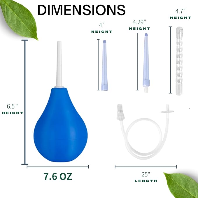 Enema Bulb Kit ，Anal Douche for Men Women Beginners， with 19.7in Hose+4 Nozzles (Blue)