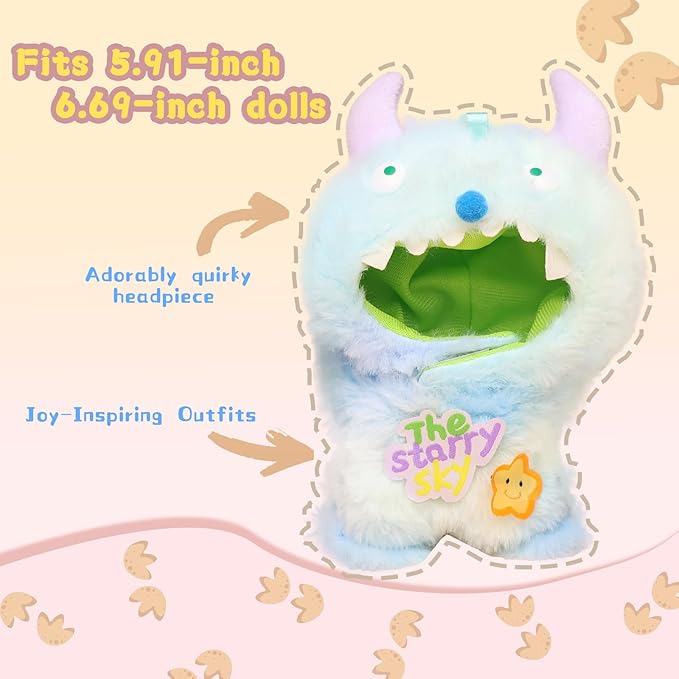Clothes for labubu 17cm Accessories Suit Cute Clothes for Doll Dress up Monster Style Outfits（Blue）