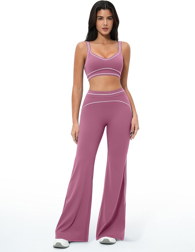 Women 2 Piece Workout U Back Color Block Sports Bra High Waist Tummy Control Active Leggings Yoga Pilates Outfits