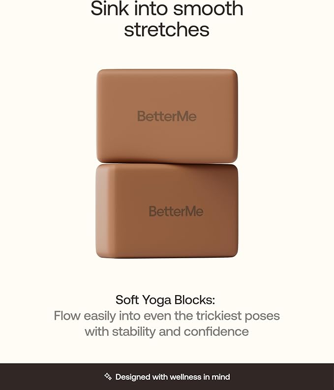 BetterMe Yoga Blocks Set of 2 – High Density Foam Yoga Blocks for Stretching, Pilates & Workouts – Lightweight Non-Slip Exercise Blocks for Flexibility & Balance