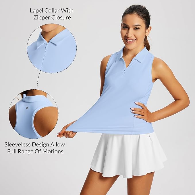 baleaf Women's Golf Shirts Sleeveless Polo Racerback with Zipper Collar | Upf 50+ Sun Protection; Racerback for Free Movement; Quick-Dry and 1/4 Zipper Collar.Perfect for Golf, Tennis and Pickleball