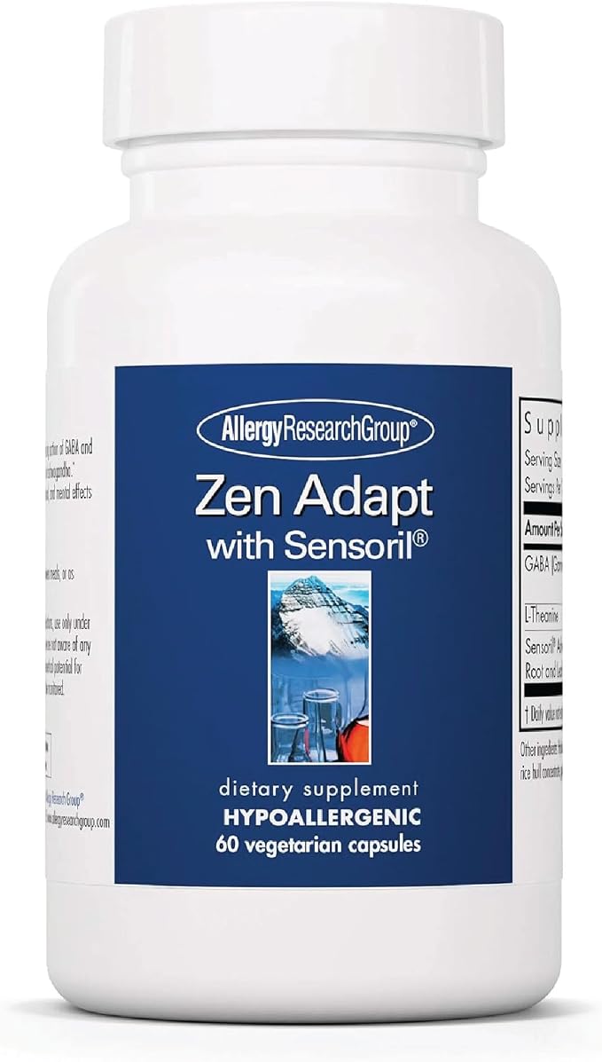 Allergy Research Group Zen Adapt - 200 mg L-Theanine, 125 mg Ashwagandha & 550 mg GABA - Supports Stress Response and Calmness - Vegetarian Capsules - Hypoallergenic Formula - 30 Servings - 60 Count