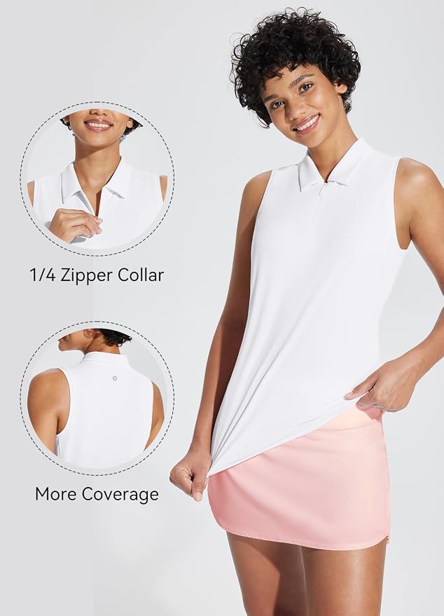 baleaf Women's Golf Shirts Sleeveless Polo Racerback with Zipper Collar | Upf 50+ Sun Protection; Racerback for Free Movement; Quick-Dry and 1/4 Zipper Collar.Perfect for Golf, Tennis and Pickleball