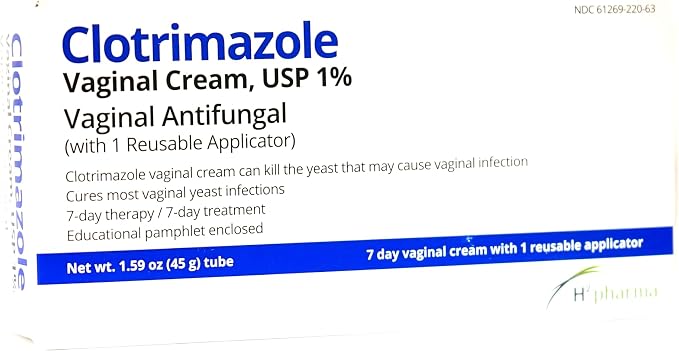 H2 pharma Clotrimazole Cream, USP 1%, 1.59 oz Tube with 1 Reusable Applicator, 7-Day Treatment