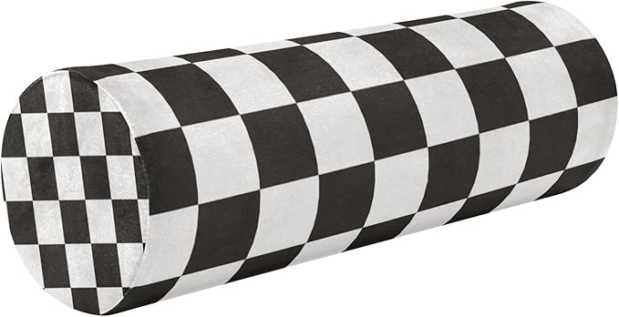 Checkered Black Neck Roll Pillow Bolster Round Health Memory Foam Long Cervical Cylinder Pillows with Removable Washable Cover for Body Bed Legs Back Yoga