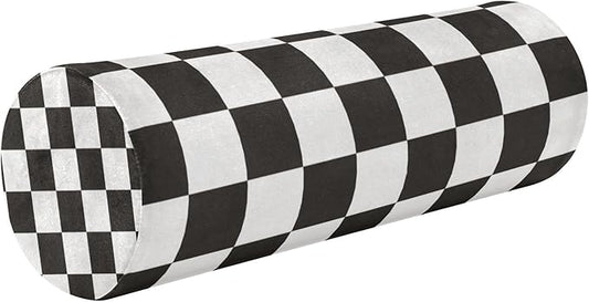 Checkered Black Neck Roll Pillow Bolster Round Health Memory Foam Long Cervical Cylinder Pillows with Removable Washable Cover for Body Bed Legs Back Yoga