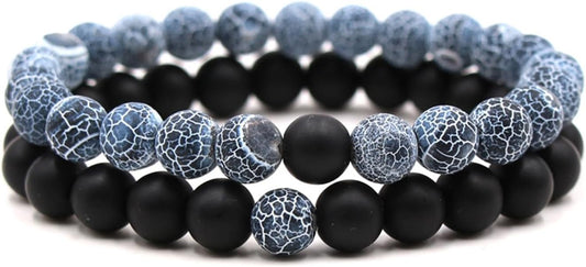 FORUBUS 2Pcs Lava Rock Beaded Bracelet Set – Essential Oil Diffuser Jewelry with Natural Stone Beads for Aromatherapy, Yoga, Meditation, and Stress Relief, Stretchy Bracelets for Women Men